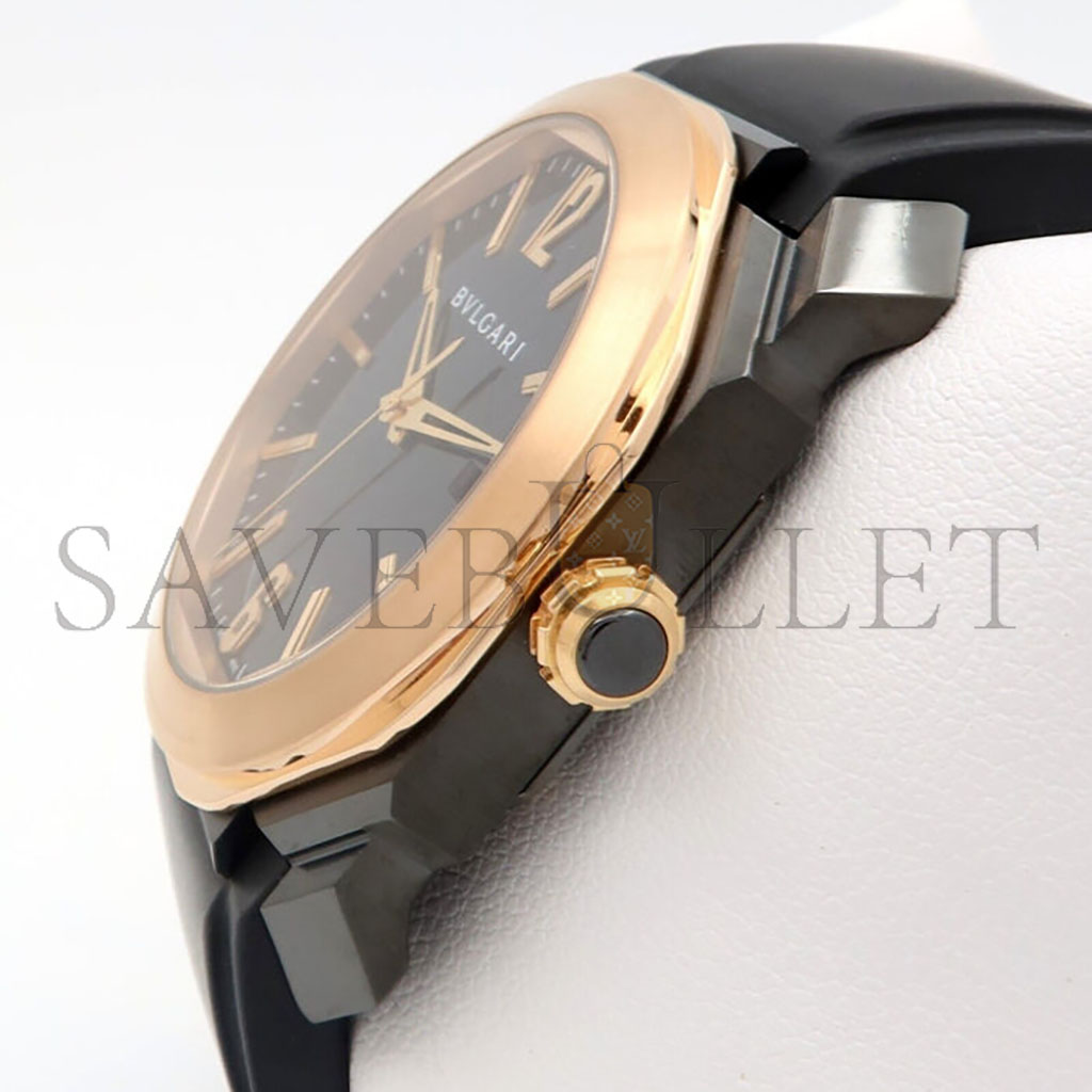 B*l*ai octo 18k rose gold & black steel black dial 41mm automatic rubber 102485